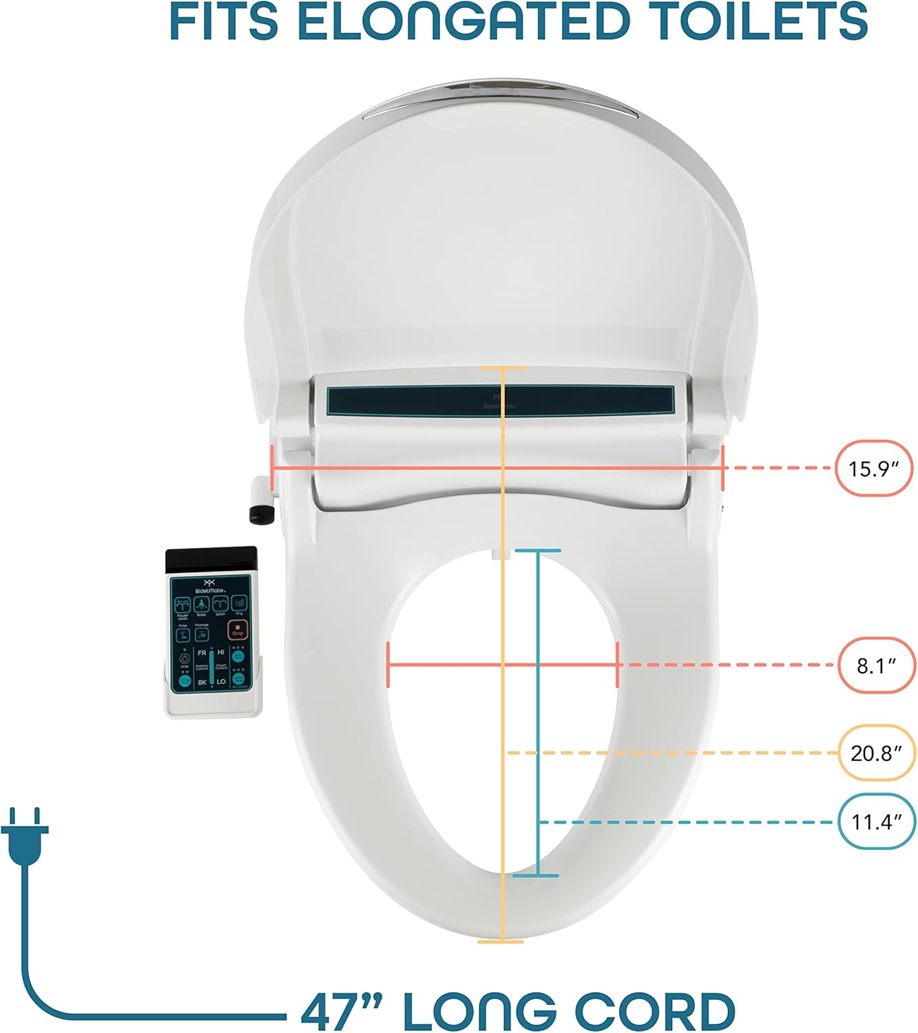 BidetMate 2000 Series Heated Bidet Attachment for Toilet with Unlimited Heated Water, Wireless Remote, Deodorizer, and Warm Air Dryer - Adjustable and Self-Cleaning - Fits Elongated Toilets