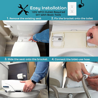 BidetMate 2000 Series Heated Bidet Attachment for Toilet with Unlimited Heated Water, Wireless Remote, Deodorizer, and Warm Air Dryer - Adjustable and Self-Cleaning - Fits Elongated Toilets